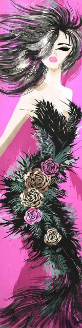 Free mermaid bookmark showing a flowy black mermaid dress on pink